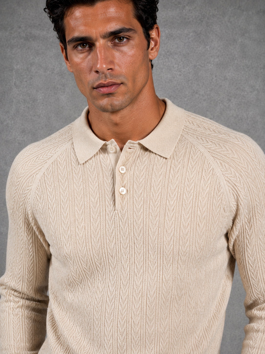 Milano Knit Long-Sleeve Polo Sand