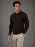 Milano Knit Long-Sleeve Polo Dark Brown