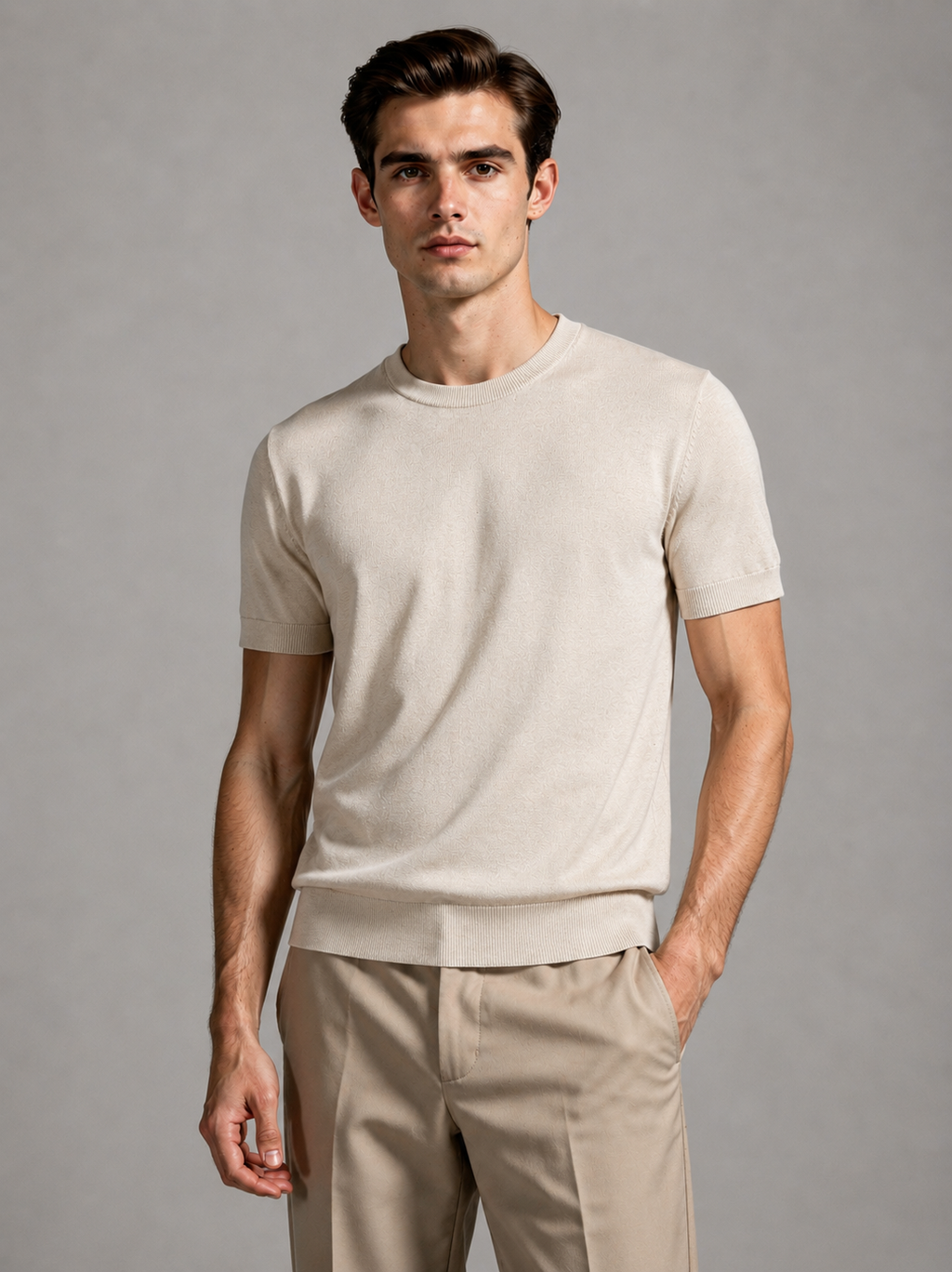 Riviera Fine Knit T-Shirt Beige